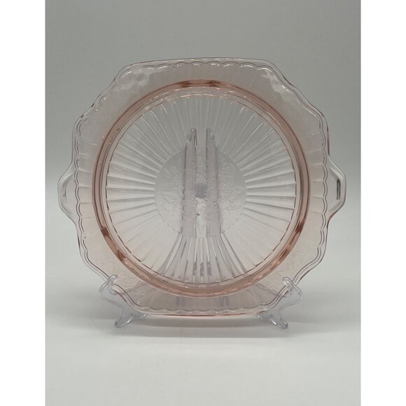 Vtg Pink Depression Glass Cake Plate Anchor Hocking Mayfair Open Rose Floral Des - Picture 1 of 4